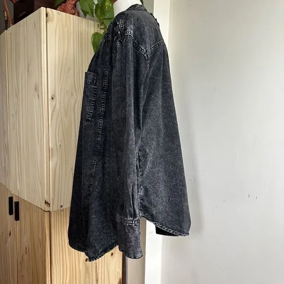 Free People Washed Black Oversized Jean Shirt Jacket - Picture 5 of 16